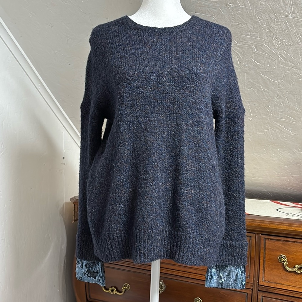 J.Crew Navy Sweater with Sequin sleeve wool &‎ mohair size XXS